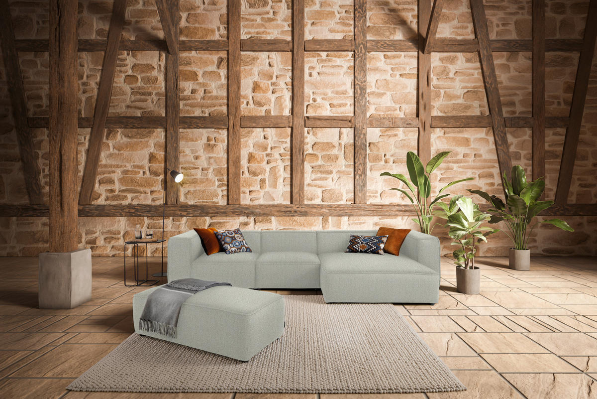 ECKSOFA in Flachgewebe Ecru  341/164 cm  - Ecru/Schwarz, Design, Kunststoff/Textil (341/164cm) - W.Schillig