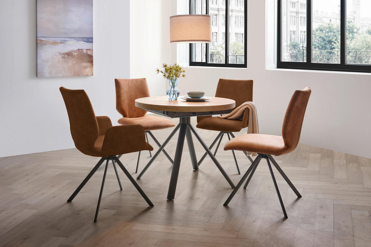 ARMLEHNSTUHL  Lederauswahl, Stoffauswahl, Typenauswahl, inklusive Armlehnen Mikrofaser  - Cognac/Braun, Design, Textil/Metall (57/92/63cm) - Venjakob