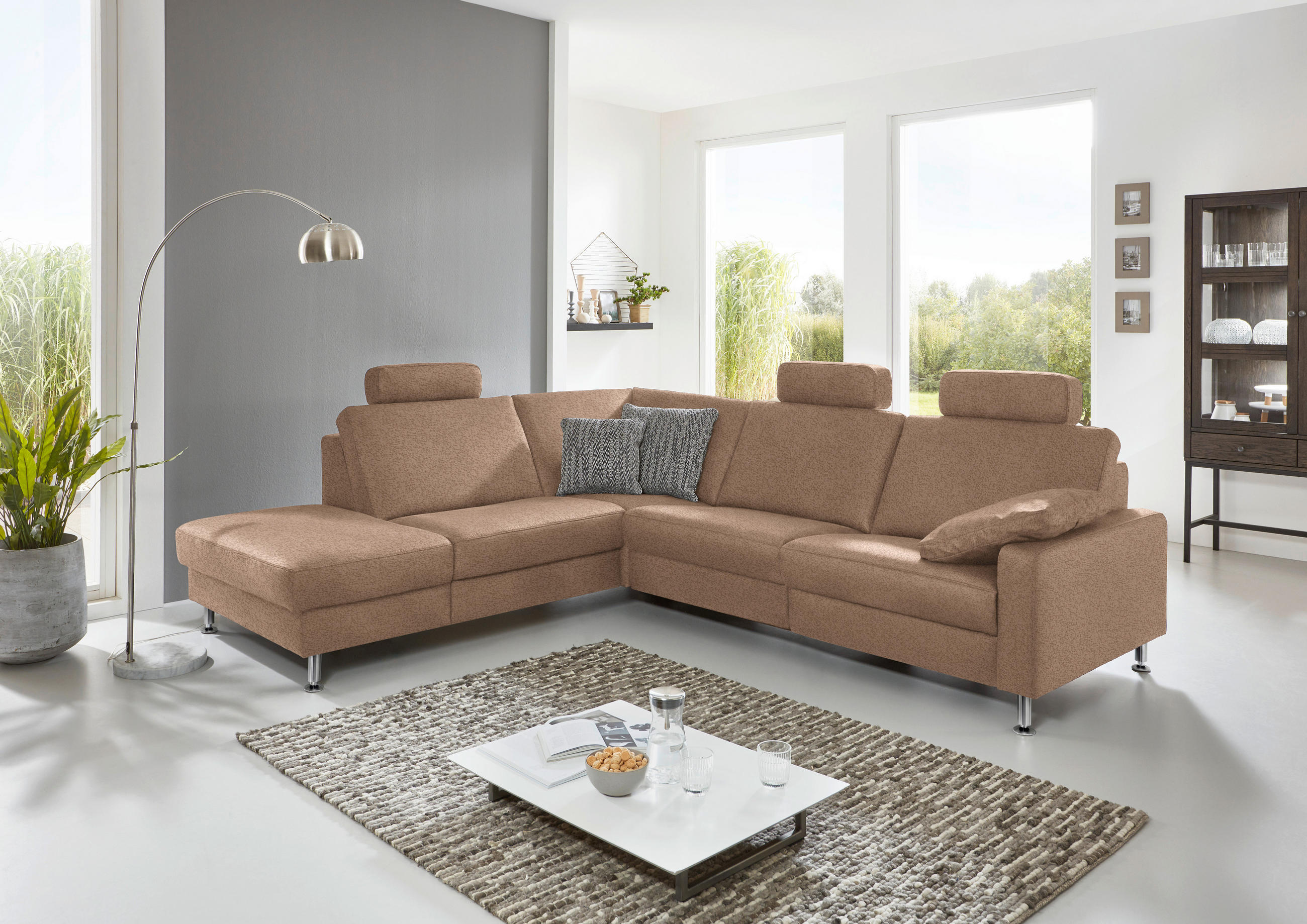 ECKSOFA in Mikrofaser Sandfarben  - Sandfarben/Alufarben, Design, Textil/Metall (242/275cm) - Dieter Knoll