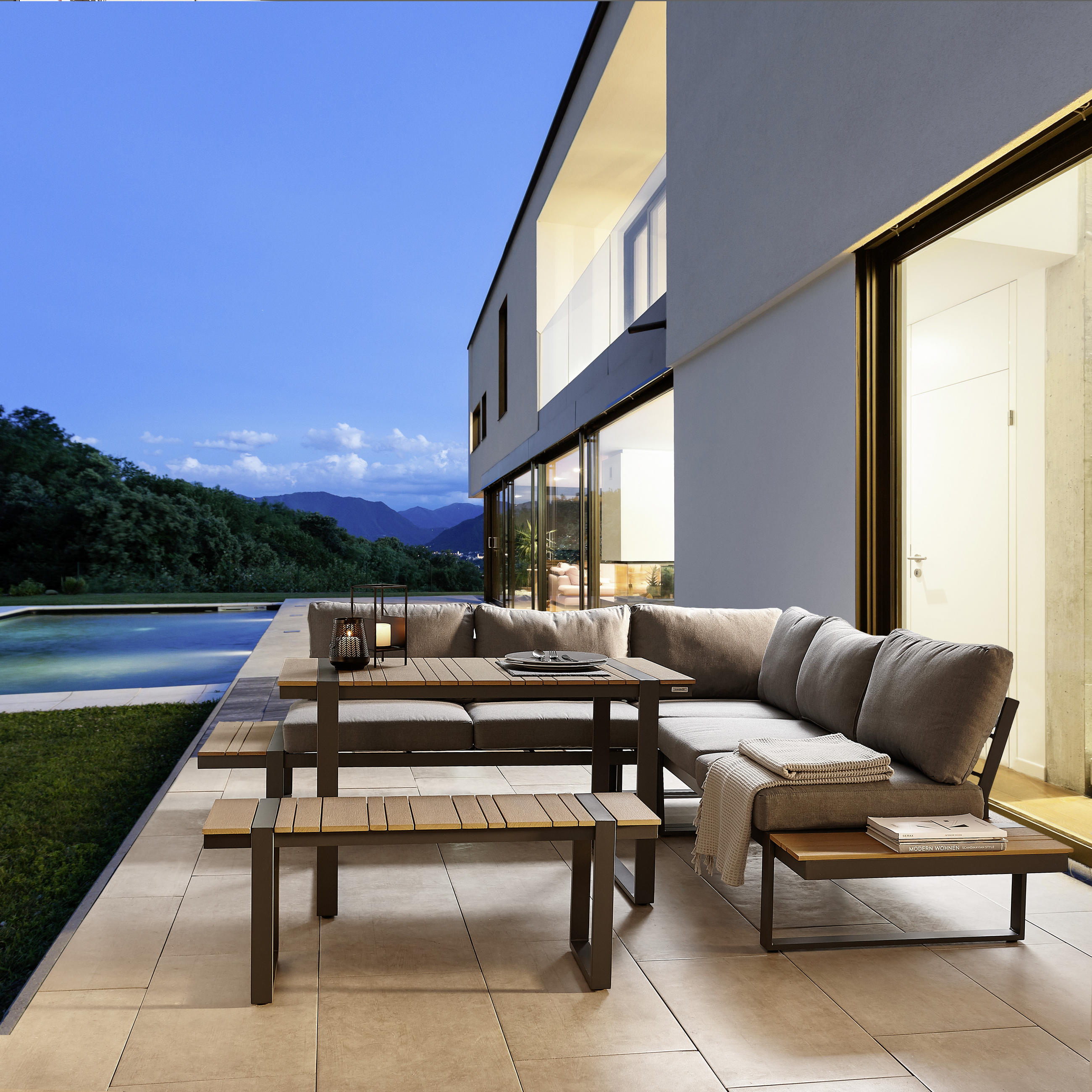 DINING-LOUNGESET 14-teilig 240/240 cm - Anthrazit/Naturfarben, KONVENTIONELL, Kunststoff/Textil (240/240cm) - Ambia Garden