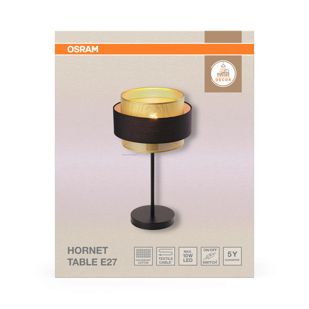TISCHLEUCHTE 25/44 cm   - Goldfarben/Schwarz, KONVENTIONELL, Textil/Metall (25/44cm) - Osram