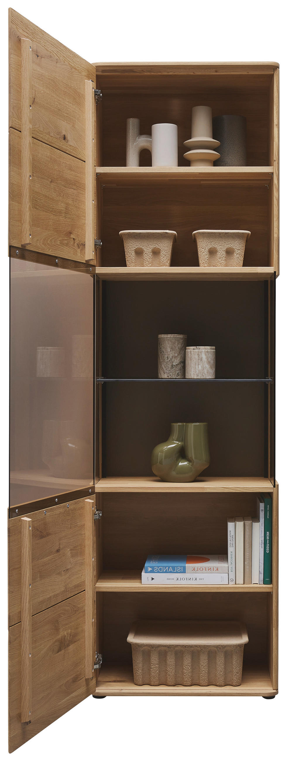 VITRINE Wildeiche  61,9/207/37,1 cm  - Wildeiche/Schwarz, Natur, Glas/Holz (61,9/207/37,1cm) - Valnatura