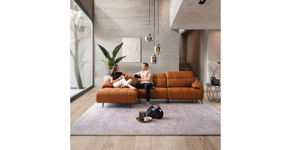 ECKSOFA in Echtleder Cognac 313/165 cm - Cognac/Schwarz, Design, Leder/Metall (313/165cm) - Emilio Belluti