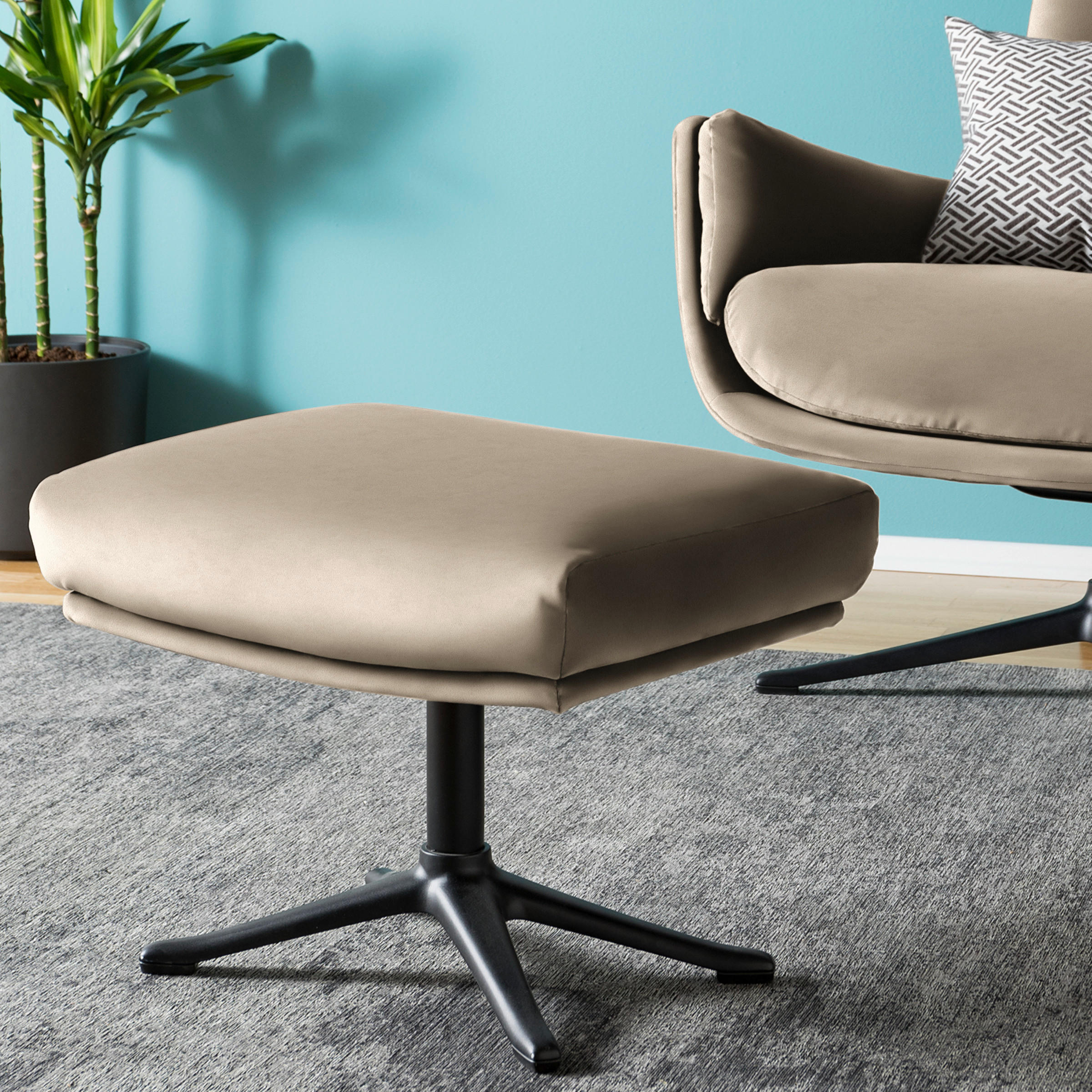 HOCKER in Textil Beige  - Beige/Schwarz, Design, Textil/Metall (51/37/41cm) - home24