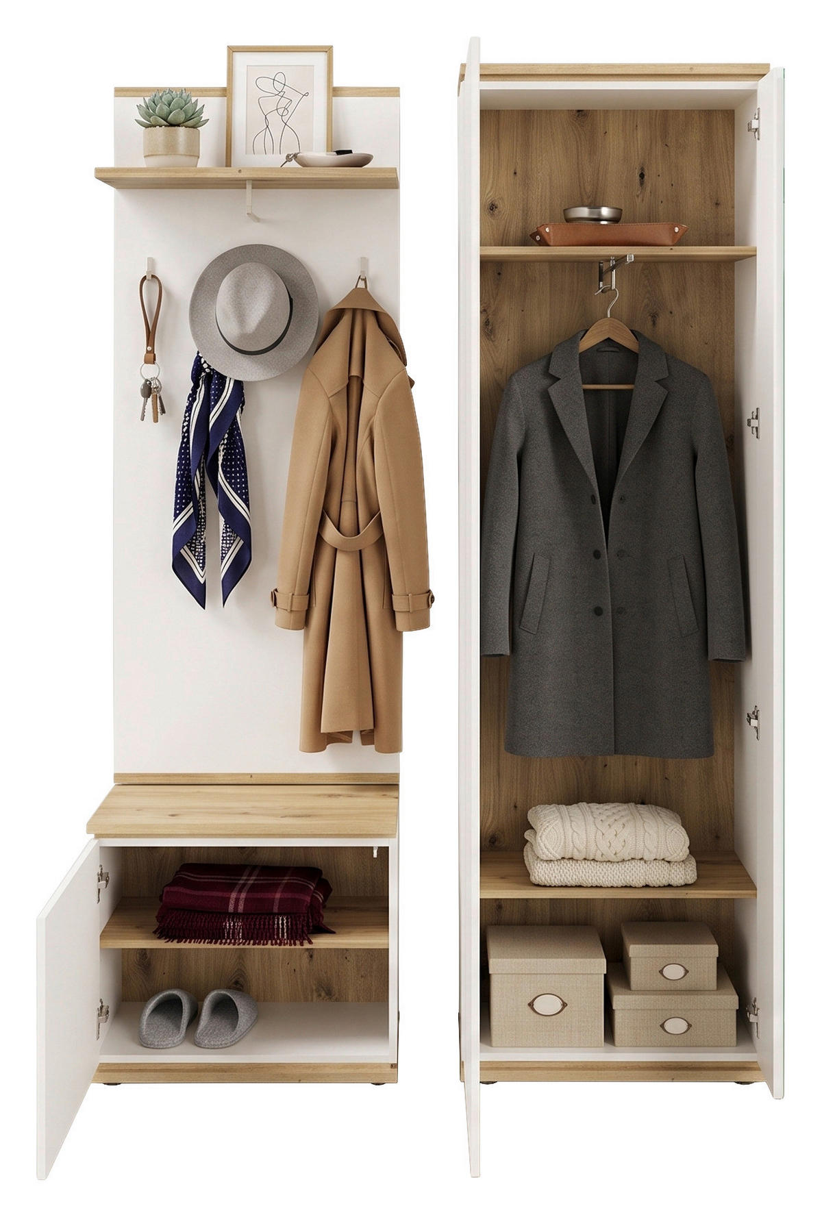 GARDEROBE 3-teilig  in 120/201/38 cm  - Weiß/Eiche Artisan, KONVENTIONELL, Holzwerkstoff (120/201/38cm) - Xora