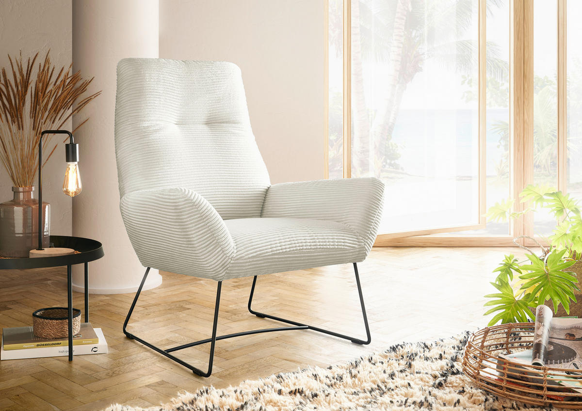 SESSEL in Cord Creme  - Creme/Schwarz, Design, Textil/Metall (82/102/81cm) - Hom`in