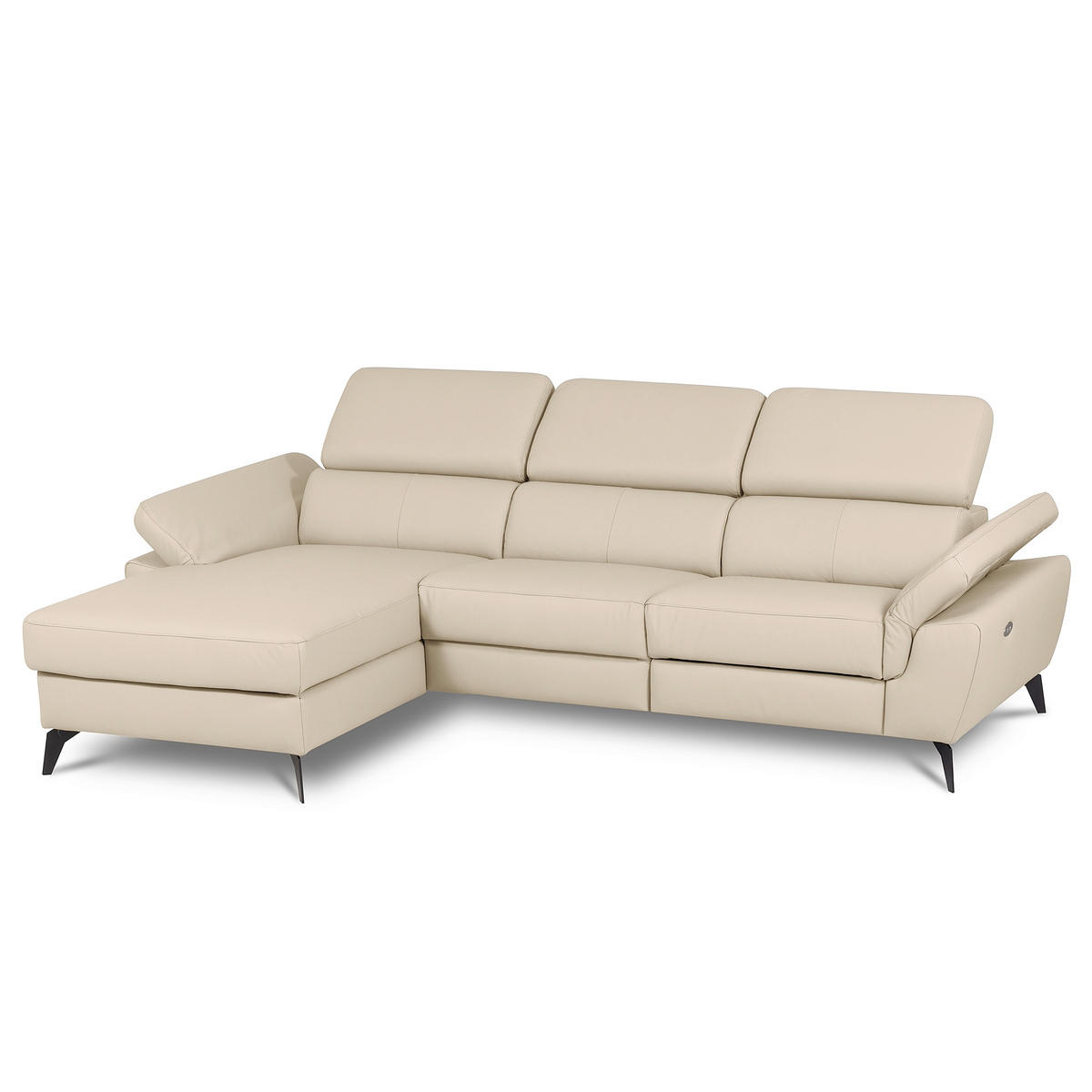 ECKSOFA SONO in Lederlook Echtleder Grau Armteilverstellung, Kopfteilverstellung  179/252 cm  - Schwarz/Grau, Design, Leder/Textil (179/252cm) - Livetastic