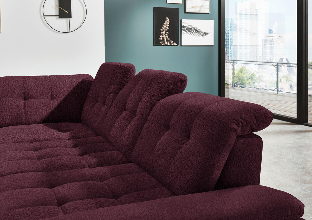 ECKSOFA in Chenille Aubergine  - Chromfarben/Aubergine, Design, Textil/Metall (260/310cm) - Beldomo Speed
