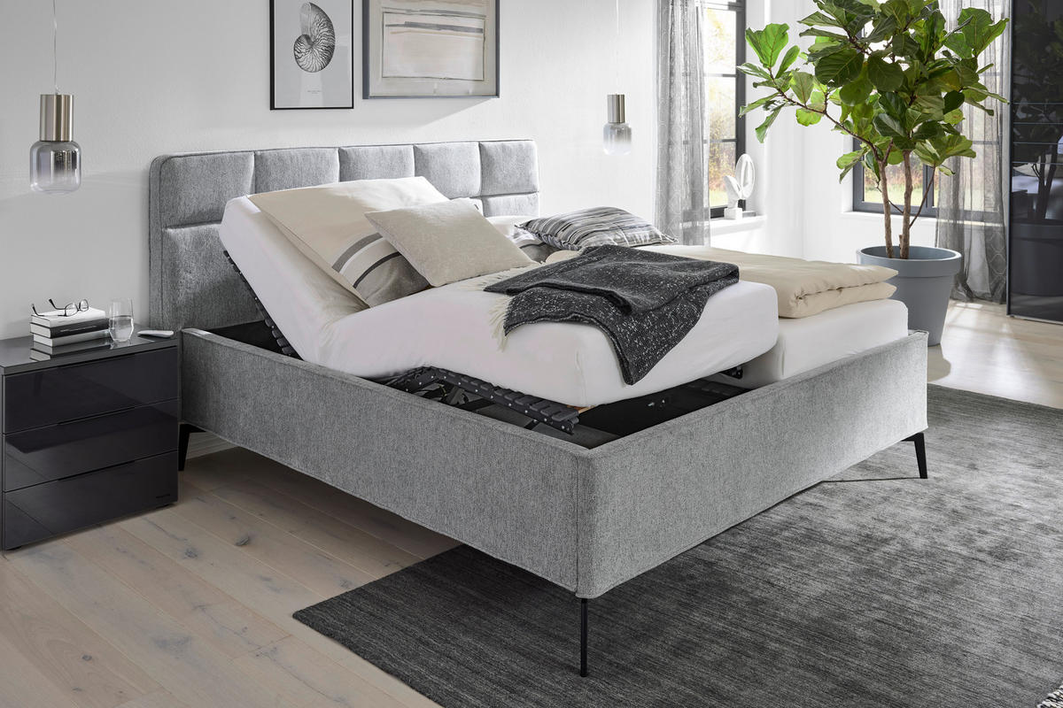 POLSTERBETT gepolstertes Kopfteil, motorische Verstellbarkeit, Fernbedienung, Lattenroste 180/200 cm  in Grau  - Birkefarben/Graphitfarben, KONVENTIONELL, Holz/Textil (180/200cm) - Musterring