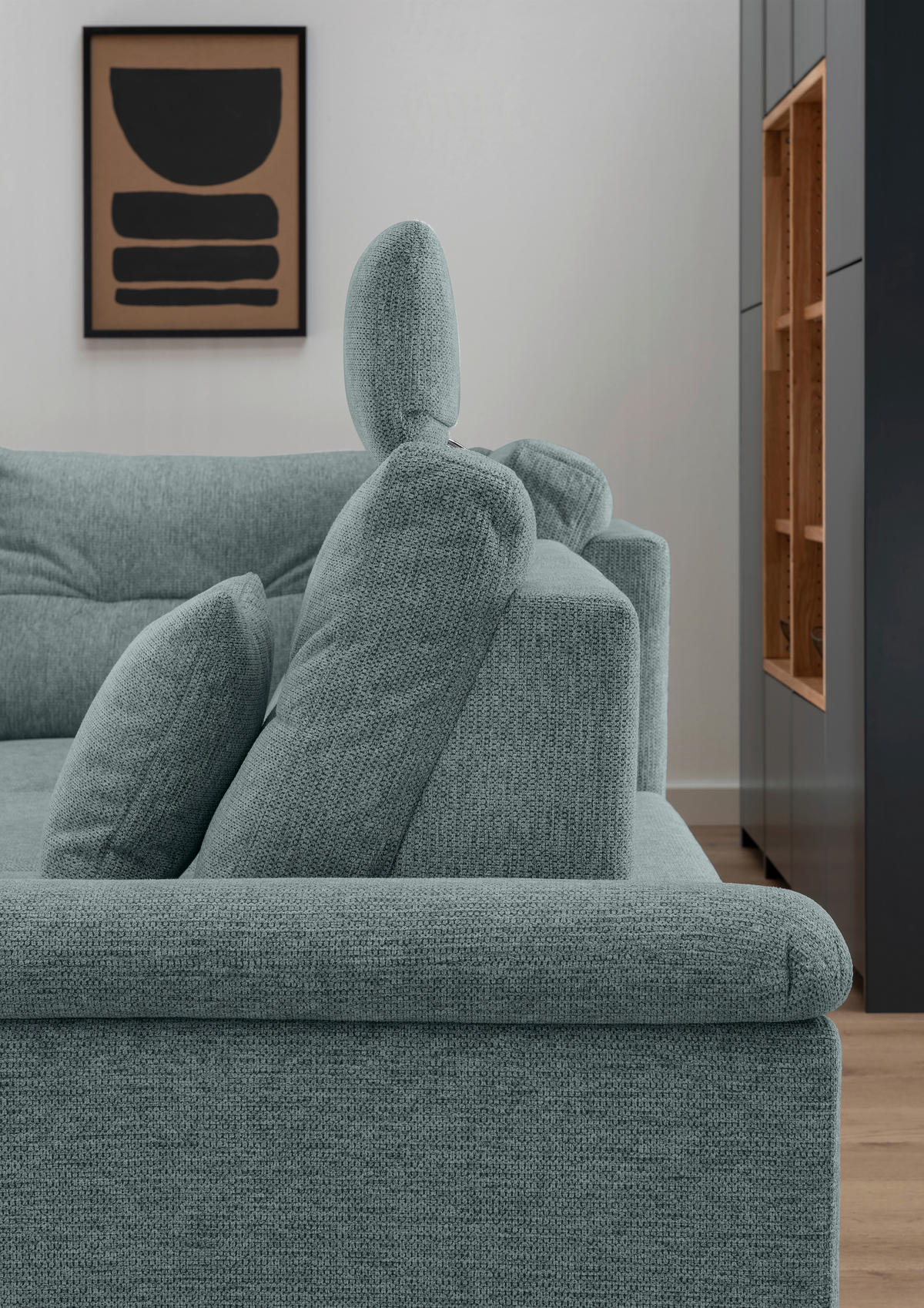 WOHNLANDSCHAFT in Chenille Blau  - Blau/Schwarz, Modern, Holz/Textil (206/338/176cm) - Livetastic