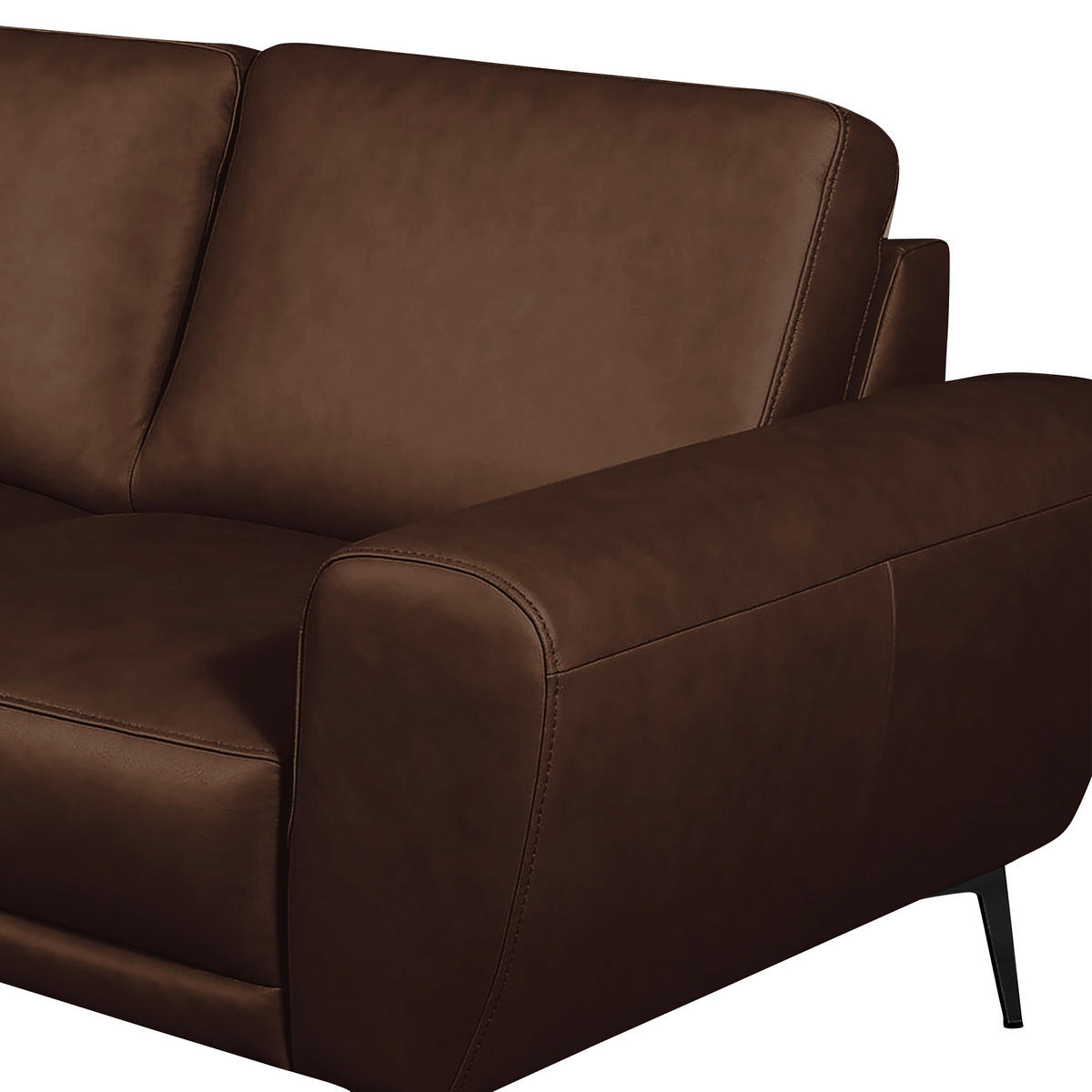 2-SITZER-SOFA in Echtleder Dunkelbraun  - Dunkelbraun/Schwarz, Design, Leder/Metall (177/85/92cm) - Livetastic