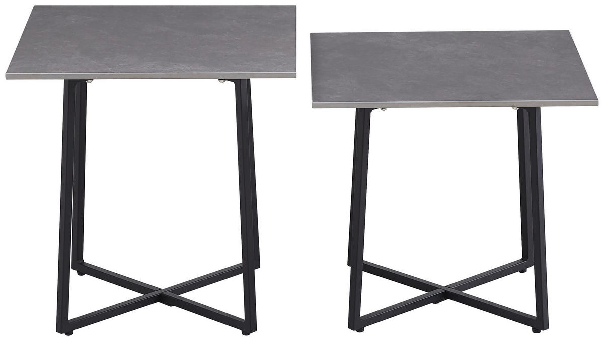 COUCHTISCHSET 45/45/45/45/41/46 cm quadratisch Schwarz, Hellgrau  - Hellgrau/Schwarz, Design, Stein/Metall (45/45/45/45/41/46cm) - Carryhome