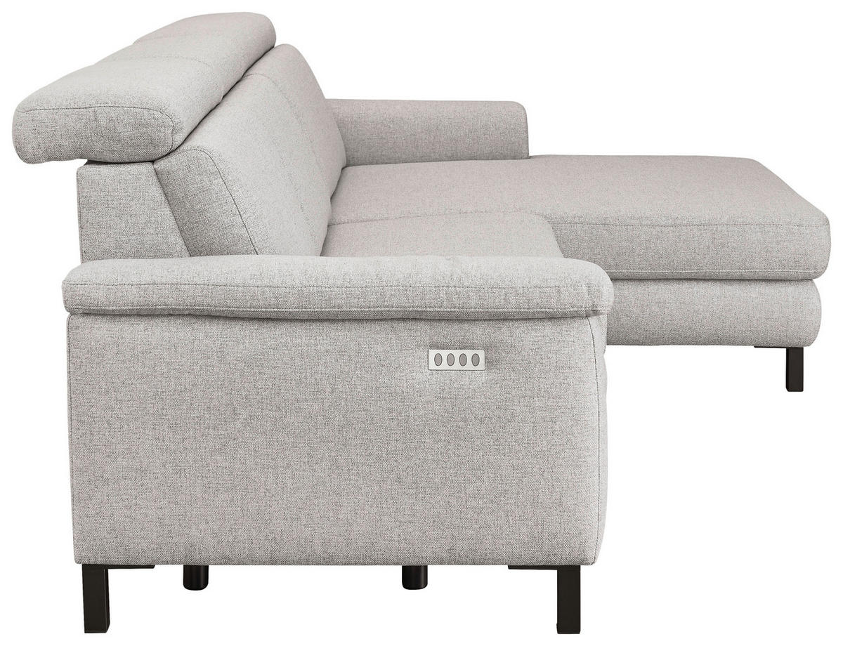 ECKSOFA in Flachgewebe Hellgrau  - Hellgrau/Schwarz, Konventionell, Textil/Metall (304/182cm) - Pure Home Comfort