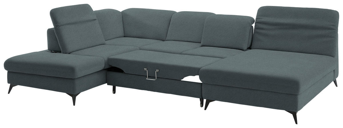 WOHNLANDSCHAFT  in Chenille Blau  - Blau/Schwarz, Design, Textil/Metall (255/369/198cm) - Beldomo Style