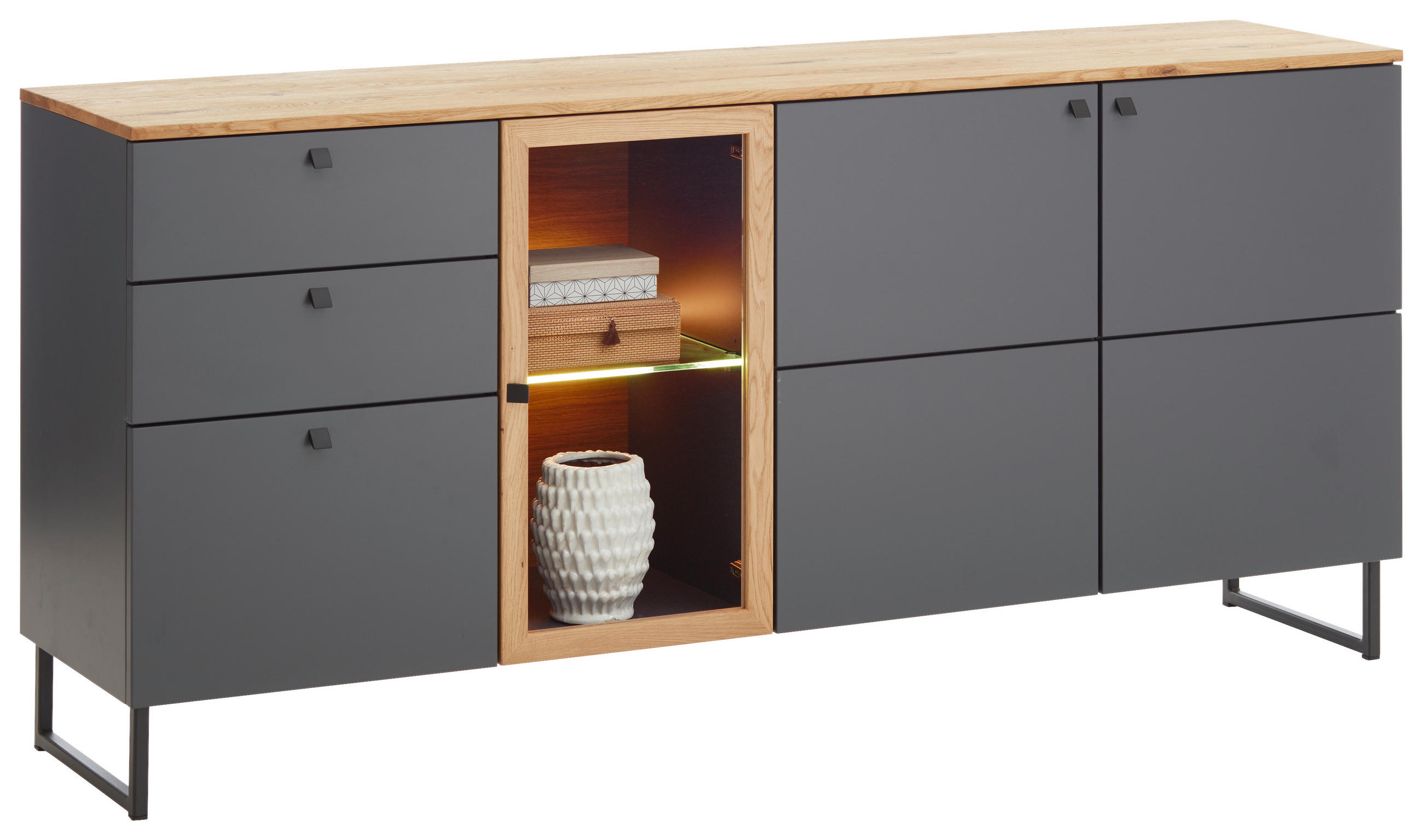 SIDEBOARD 183/87/42 cm  - Eichefarben/Schwarz, LIFESTYLE, Glas/Holz (183/87/42cm) - Valdera