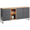SIDEBOARD 183/87/42 cm  in Grau, Eichefarben  - Eichefarben/Schwarz, Lifestyle, Glas/Holz (183/87/42cm) - Valdera