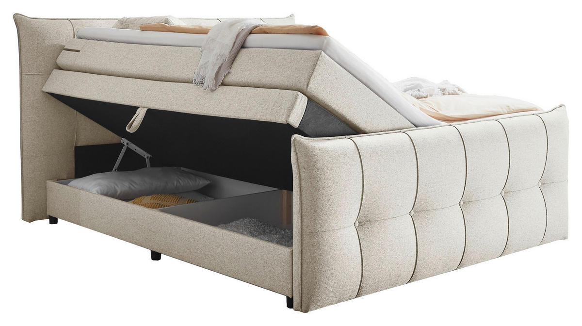 BOXSPRINGBETT 160/200 cm  in Creme  - Creme/Schwarz, Modern, Holzwerkstoff/Kunststoff (160/200cm) - MID.YOU