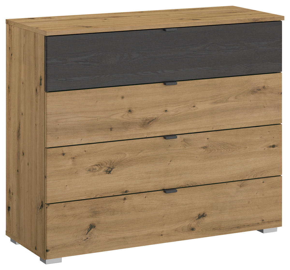 KOMMODE  in 80/81/42 cm  - Schwarz/Alufarben, MODERN, Holzwerkstoff/Kunststoff (80/81/42cm) - Rauch Möbel
