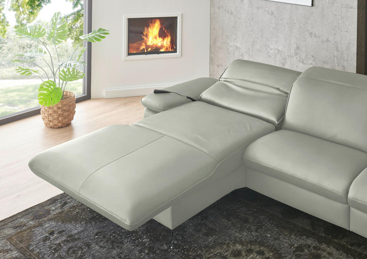 ECKSOFA  Echtleder Silberfarben  - Silberfarben/Schwarz, Design, Leder/Metall (169/307cm) - Beldomo Premium