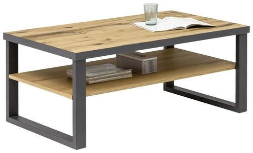 COUCHTISCH Eiche furniert rechteckig Alteiche - Alteiche/Graphitfarben, Trend, Holz/Metall (115/65/45cm) - Carryhome