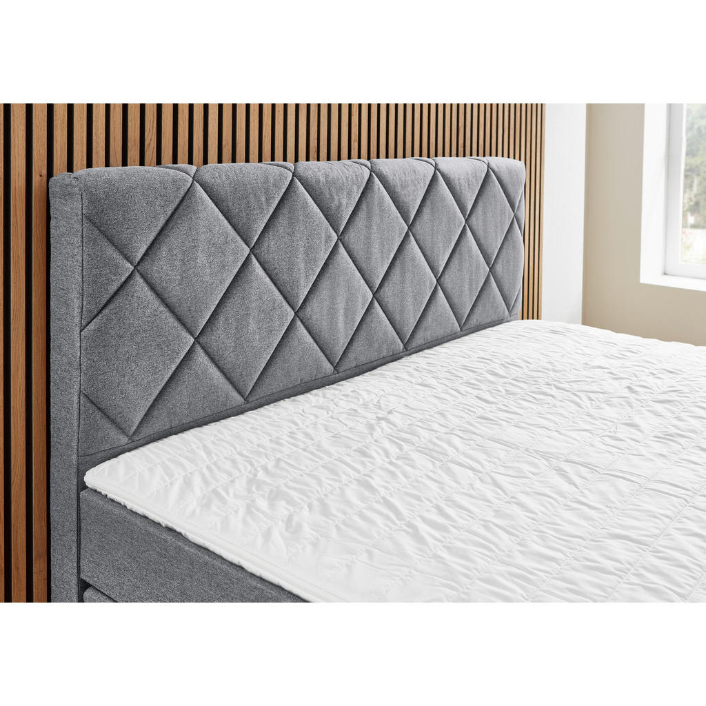 Thumbnail - Boxxx Boxspringbett, Grau, Textil, H2, Höhe ca. 15 cm, 140x200 cm, Oeko-Tex® Standard 100, gepolstertes Kopfteil, Topper...