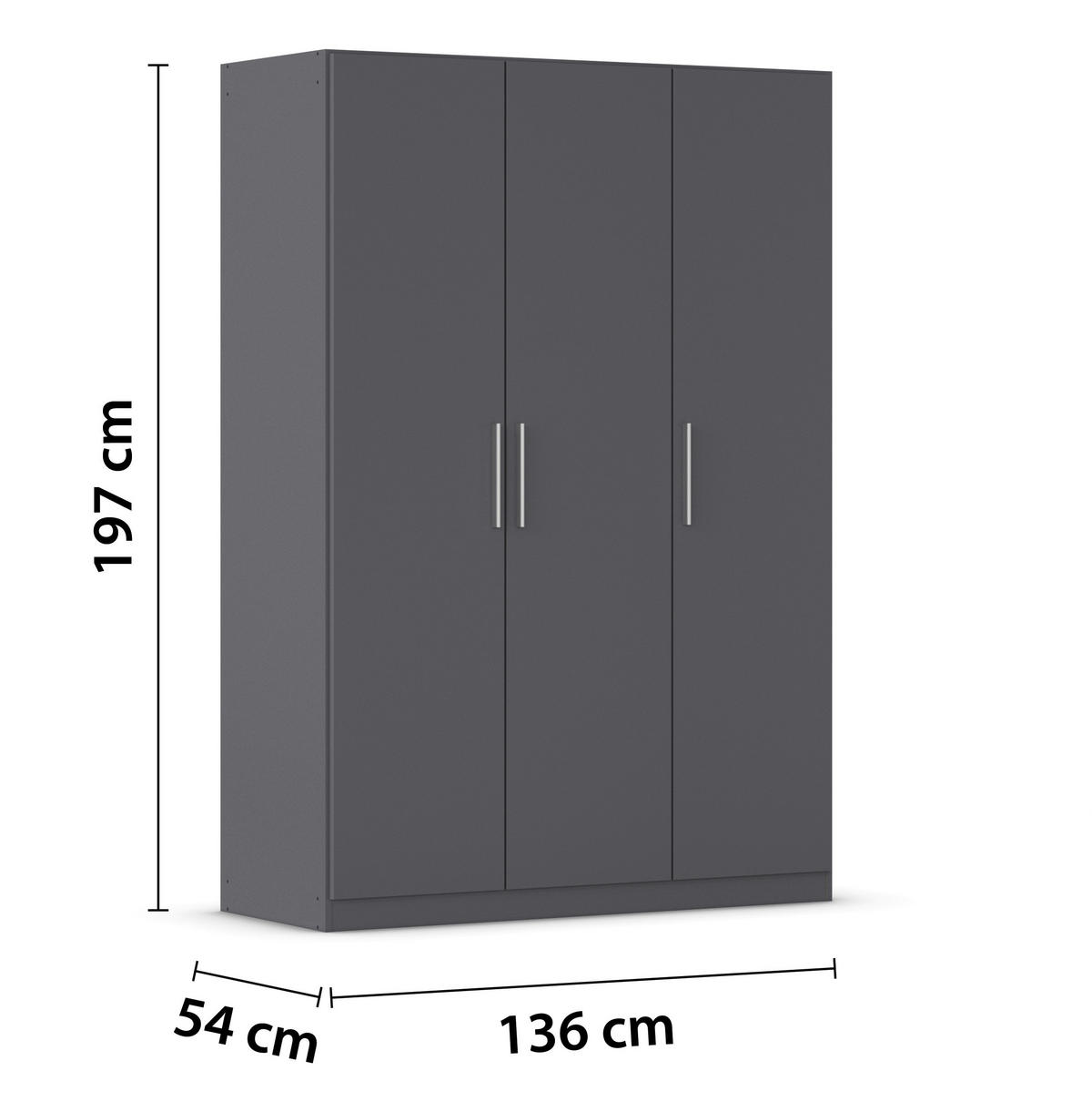 DREHTÜRENSCHRANK 135/197/54 cm,  in Grau, 3-türig  - Alufarben/Grau, KONVENTIONELL, Holzwerkstoff/Kunststoff (135/197/54cm) - home24
