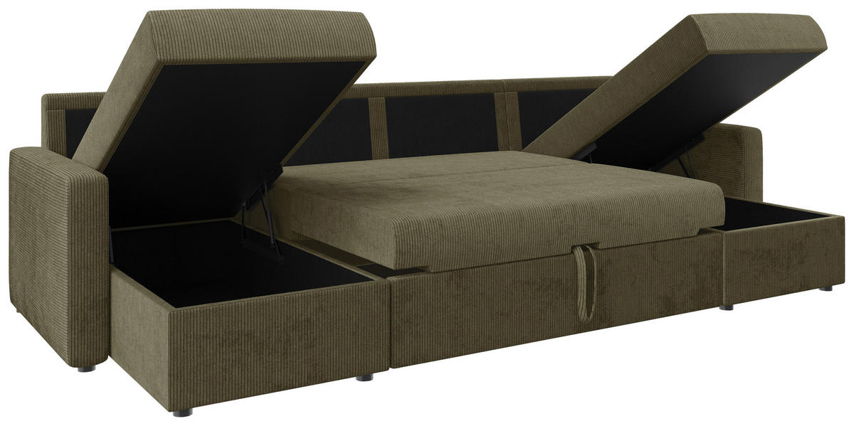 WOHNLANDSCHAFT Olivgrün Cord  - Schwarz/Olivgrün, KONVENTIONELL, Kunststoff/Textil (152/290/152cm) - Ti'me