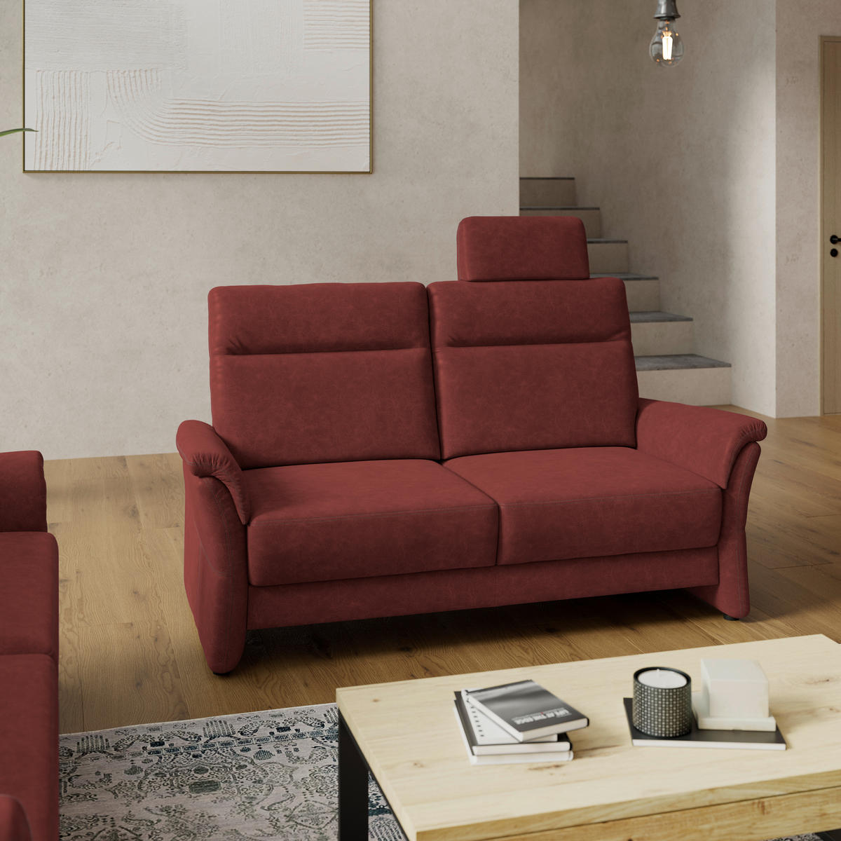 2,5-SITZER Mikrofaser Rotbraun  - Rotbraun/Schwarz, Konventionell, Kunststoff/Textil (170/99/91cm) - Elegando