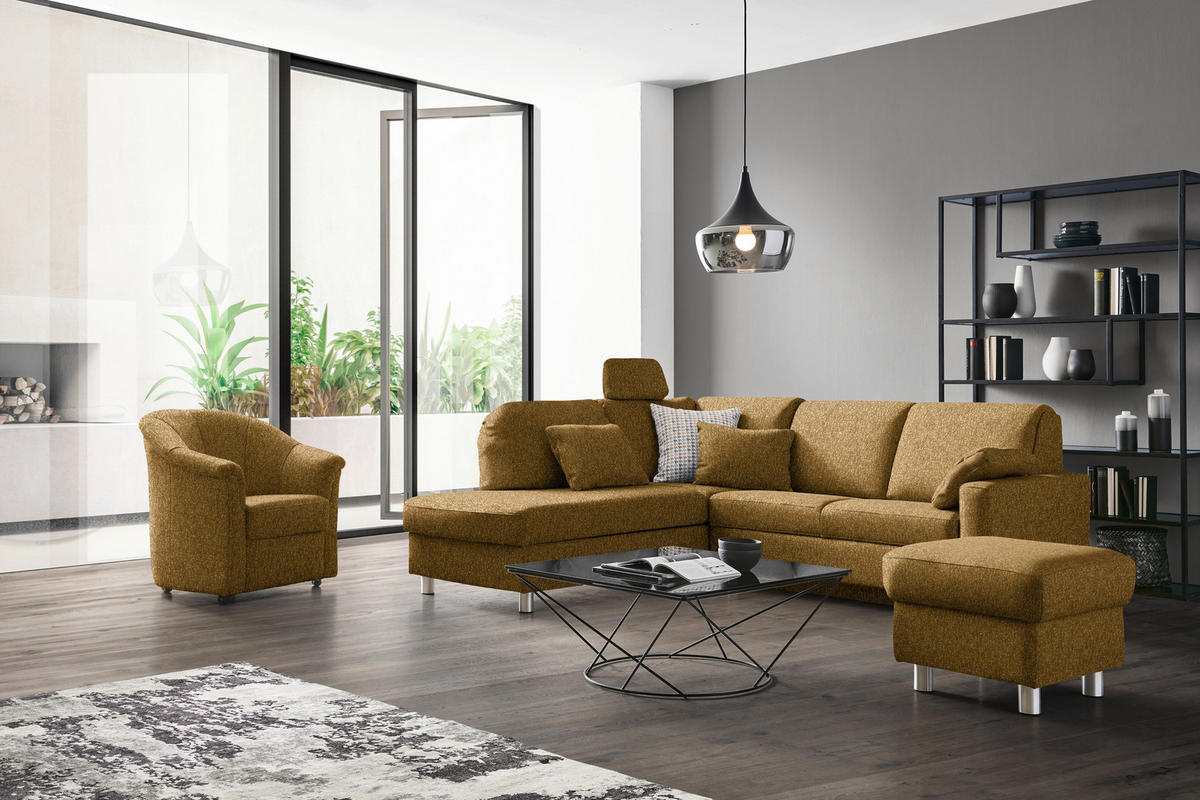 ECKSOFA  in Mikrovelours Senfgelb  208/227 cm  - Senfgelb/Alufarben, KONVENTIONELL, Textil/Metall (208/227cm) - Sedda