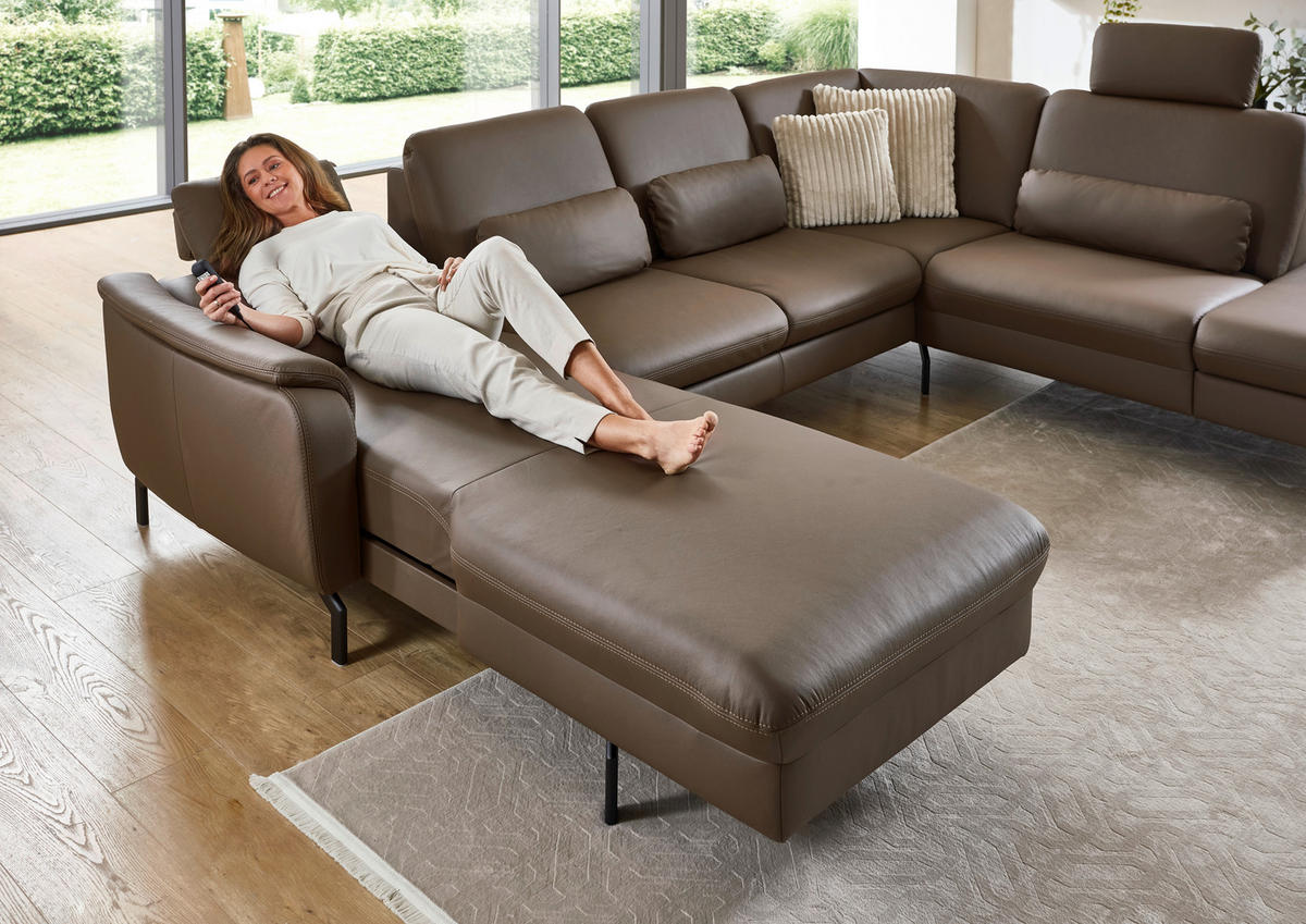 SAROKGARNITÚRA bőr barna  - barna/fekete, Konventionell, bőr/fém (168/306/224cm) - Beldomo Premium