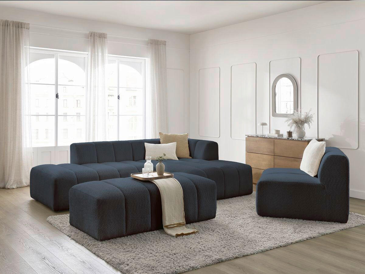 ECKSOFA Ottomane rechts  ANNECY Dunkelblau Bouclé  - Schwarz/Dunkelblau, MODERN, Kunststoff/Textil (262/170cm)