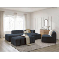 ECKSOFA Ottomane rechts  ANNECY Dunkelblau Bouclé  - Schwarz/Dunkelblau, MODERN, Kunststoff/Textil (262/170cm)