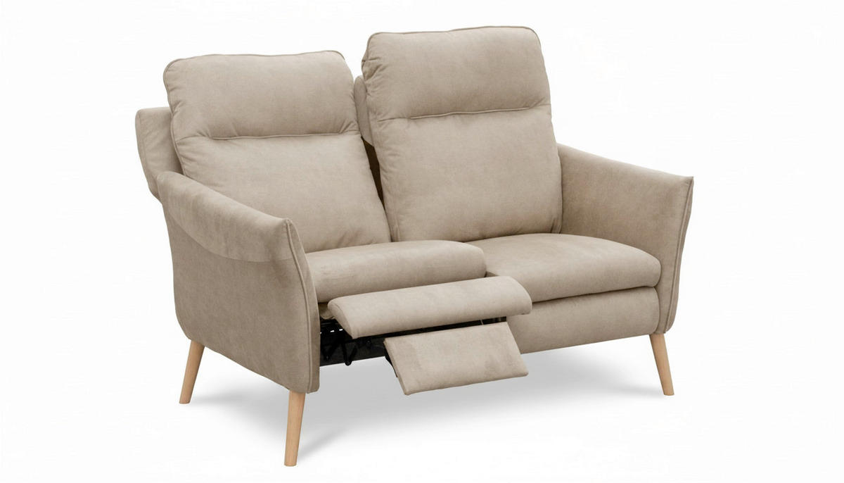 2-SITZER-SOFA Mikrofaser Beige  - Beige/Buchefarben, Design, Holz/Textil (145/110/92cm) - Livetastic