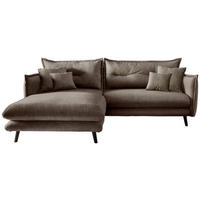 ECKSOFA in Velours Braun  - Schwarz/Braun, Modern, Holz/Textil (180/255cm) - Livetastic