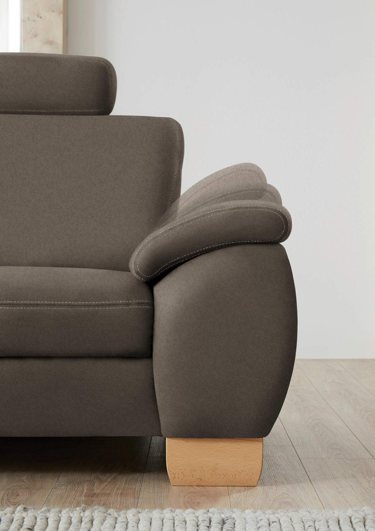 ECKSOFA in Mikrofaser Graubraun  - Wildeiche/Graubraun, Konventionell, Holz/Textil (236/286cm) - Voleo