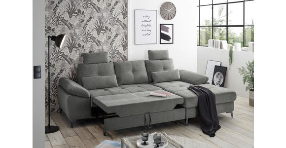 ECKSOFA Grau Mikrovelours  - Chromfarben/Schwarz, KONVENTIONELL, Kunststoff/Textil (270/170cm) - Carryhome