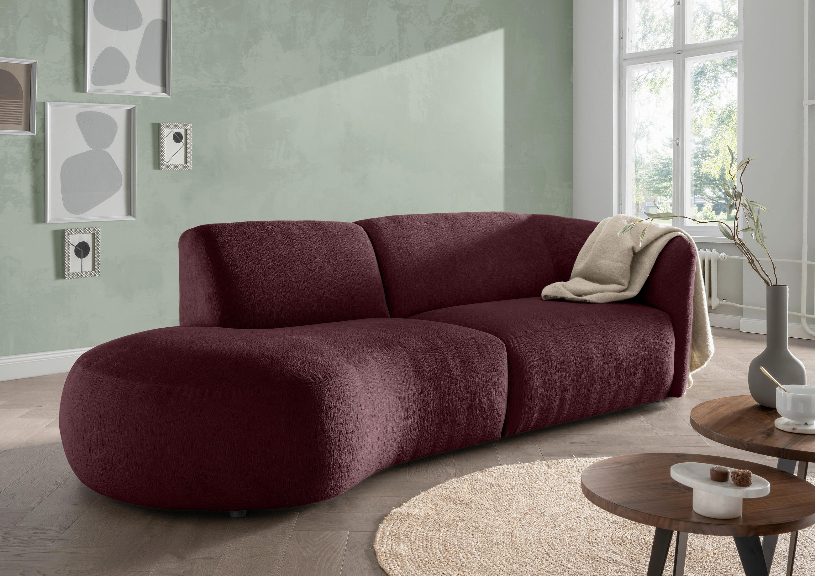 ECKSOFA in Mikrofaser Bordeaux  - Bordeaux/Schwarz, Modern, Kunststoff/Textil (107/238cm) - Livetastic