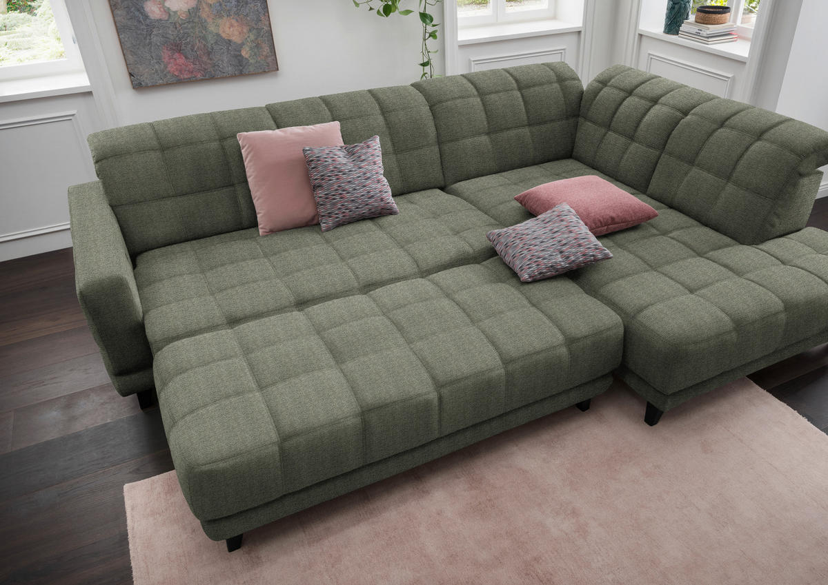 ECKSOFA in Webstoff Grün  - Schwarz/Grün, Design, Holz/Textil (302/216cm) - Xora