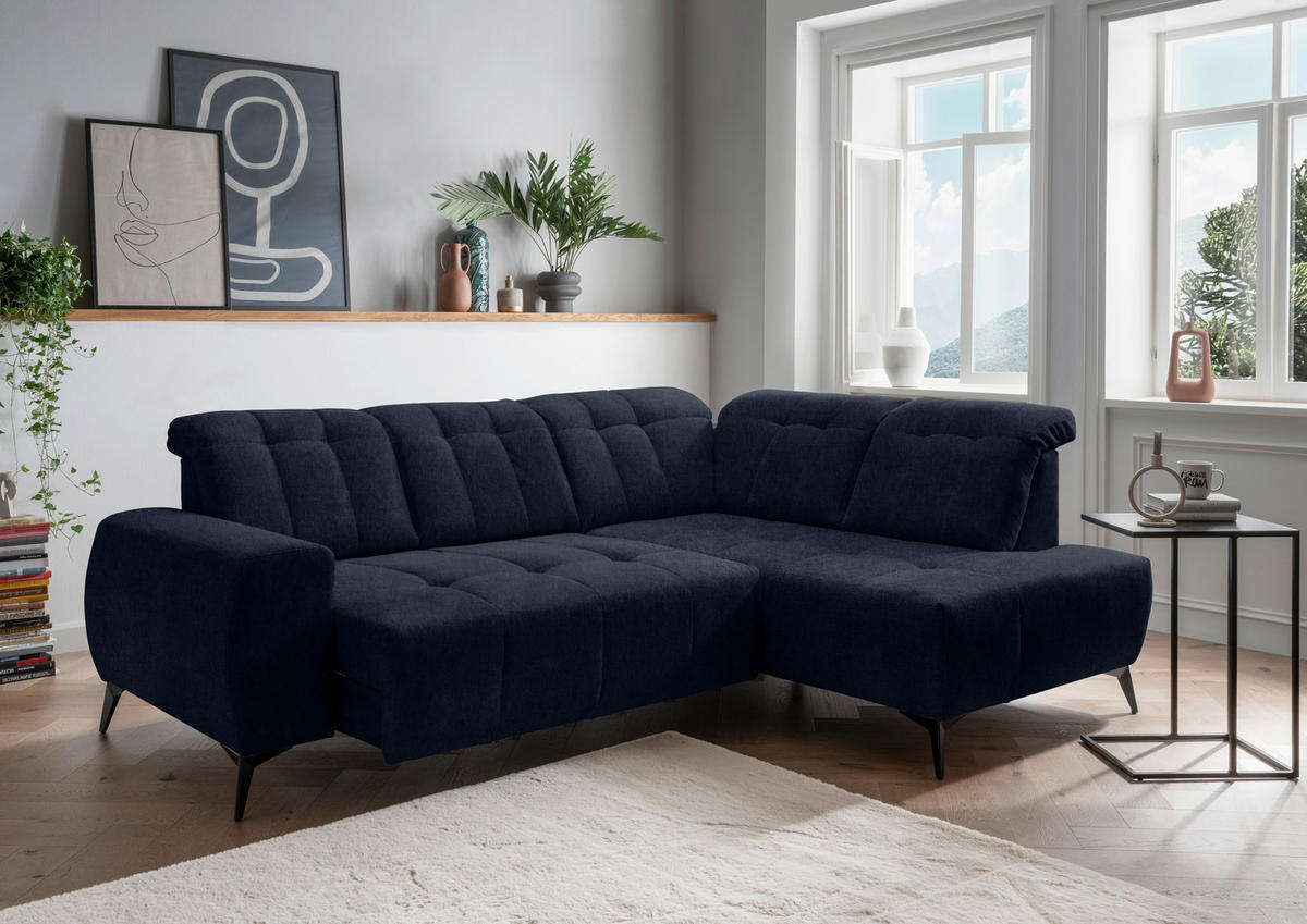 ECKSOFA Dunkelblau Mikrofaser  - Schwarz/Dunkelblau, MODERN, Textil/Metall (261/200cm) - Livetastic