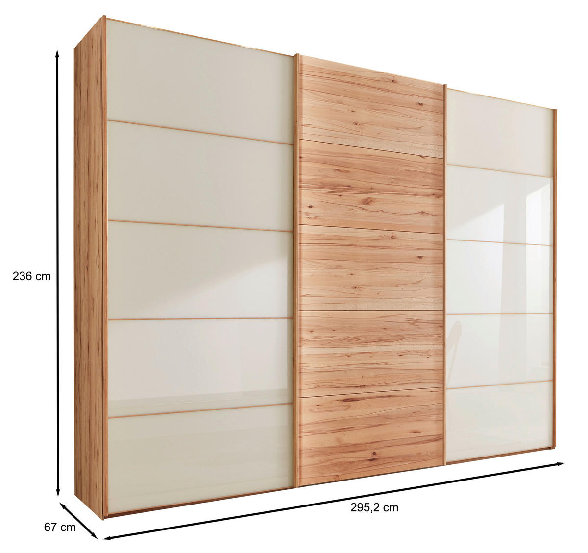 SCHWEBETÜRENSCHRANK 300/236/67 cm 3-türig Buchefarben, Champagner  - Champagner/Buchefarben, Natur, Glas/Holz (300/236/67cm) - Linea Natura