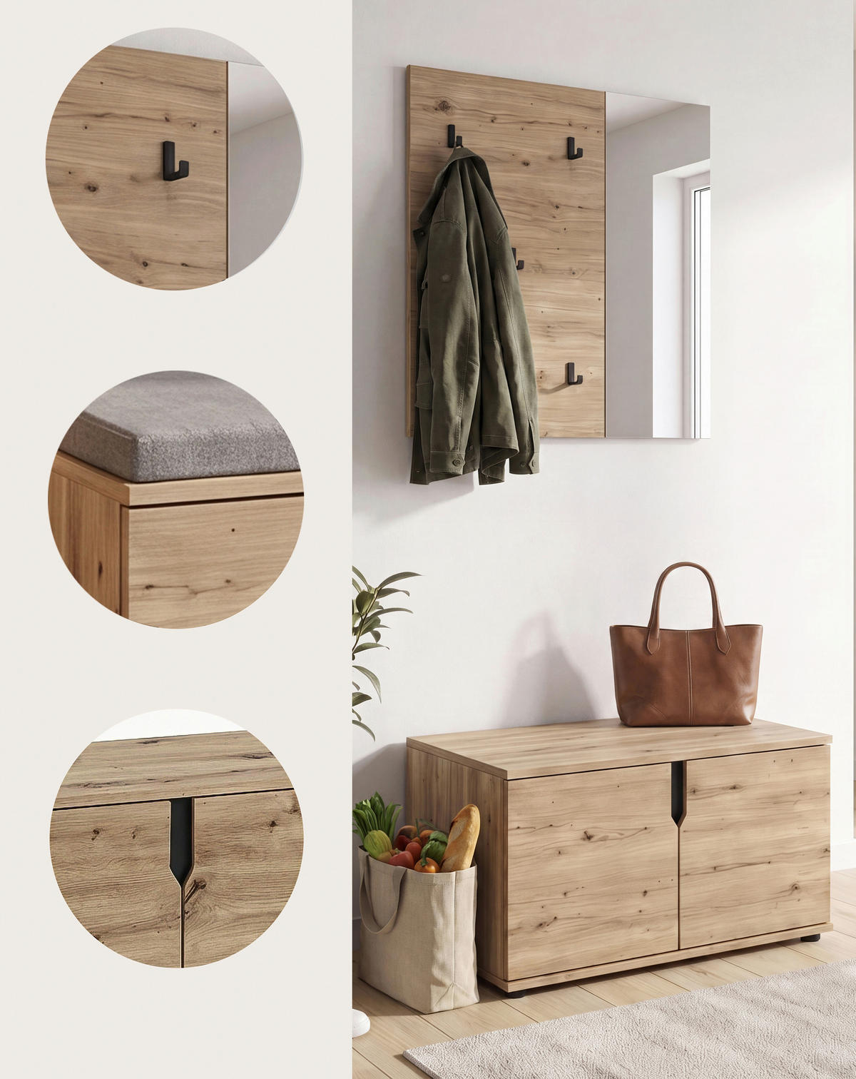 GARDEROBE 2-teilig  in 80/191/37 cm  - Eiche Artisan, Design, Holzwerkstoff (80/191/37cm) - MID.YOU