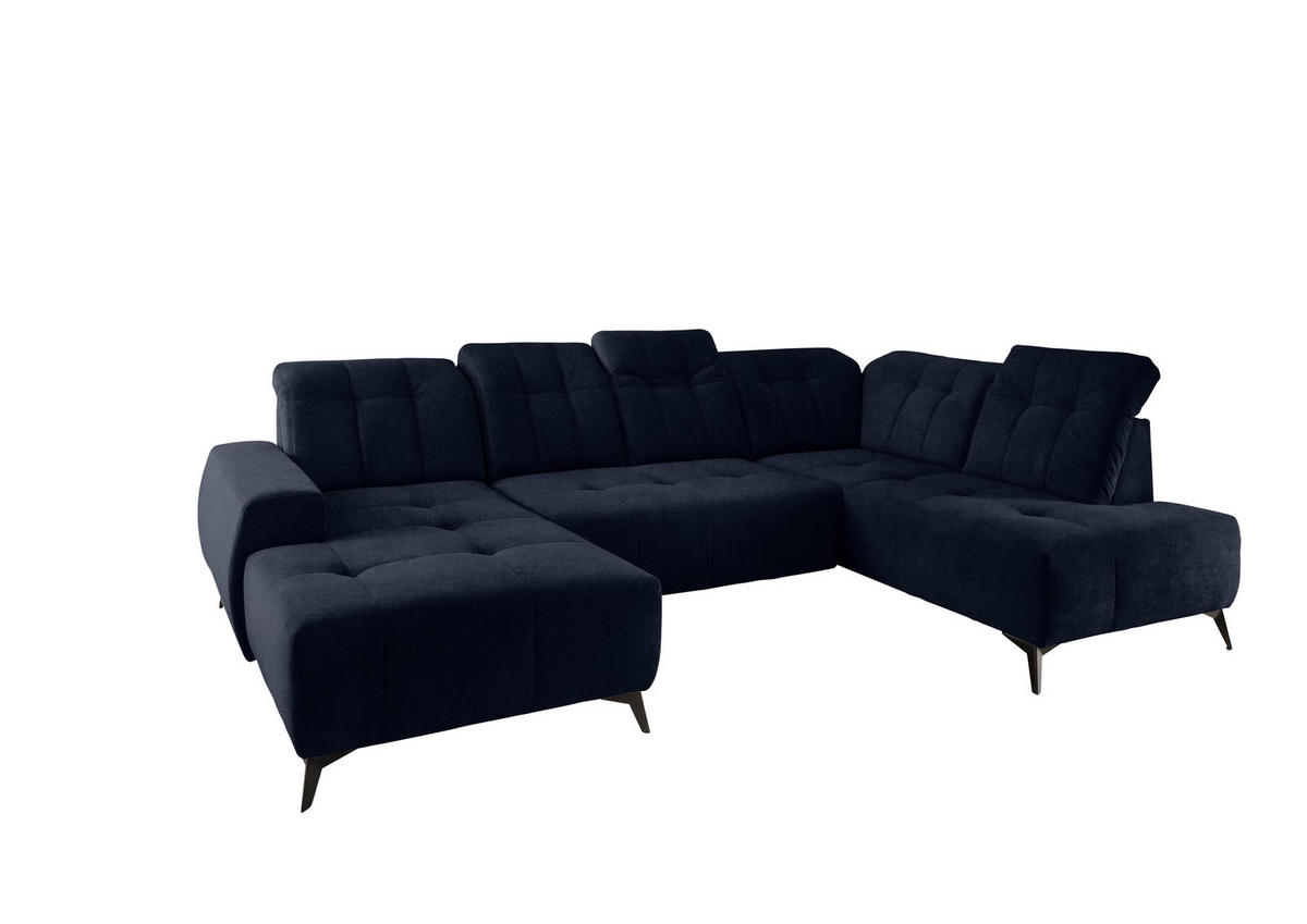 WOHNLANDSCHAFT in Mikrofaser Dunkelblau  - Schwarz/Dunkelblau, Modern, Textil/Metall (180/337/200cm) - Livetastic