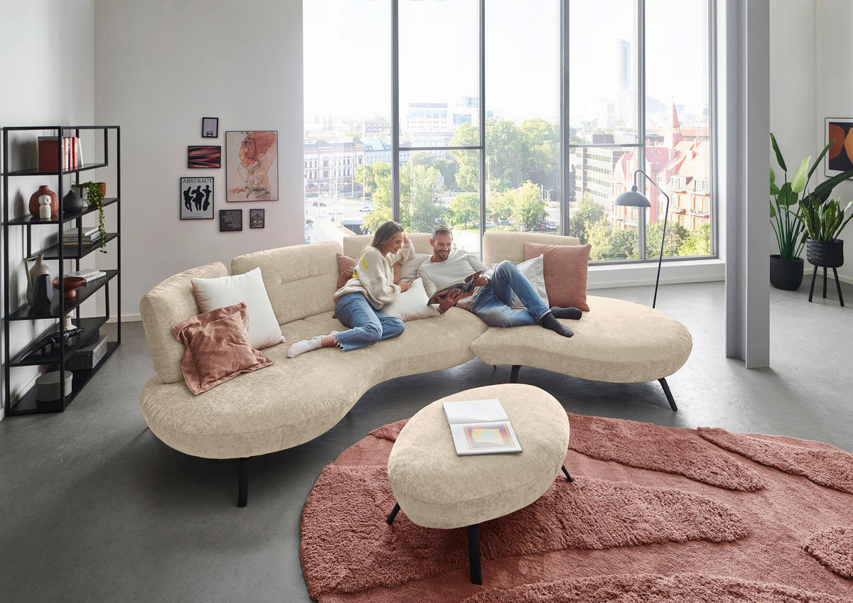 BIGSOFA Flachgewebe Creme  - Creme/Schwarz, Design, Textil/Metall (456/93/138cm) - Moderano