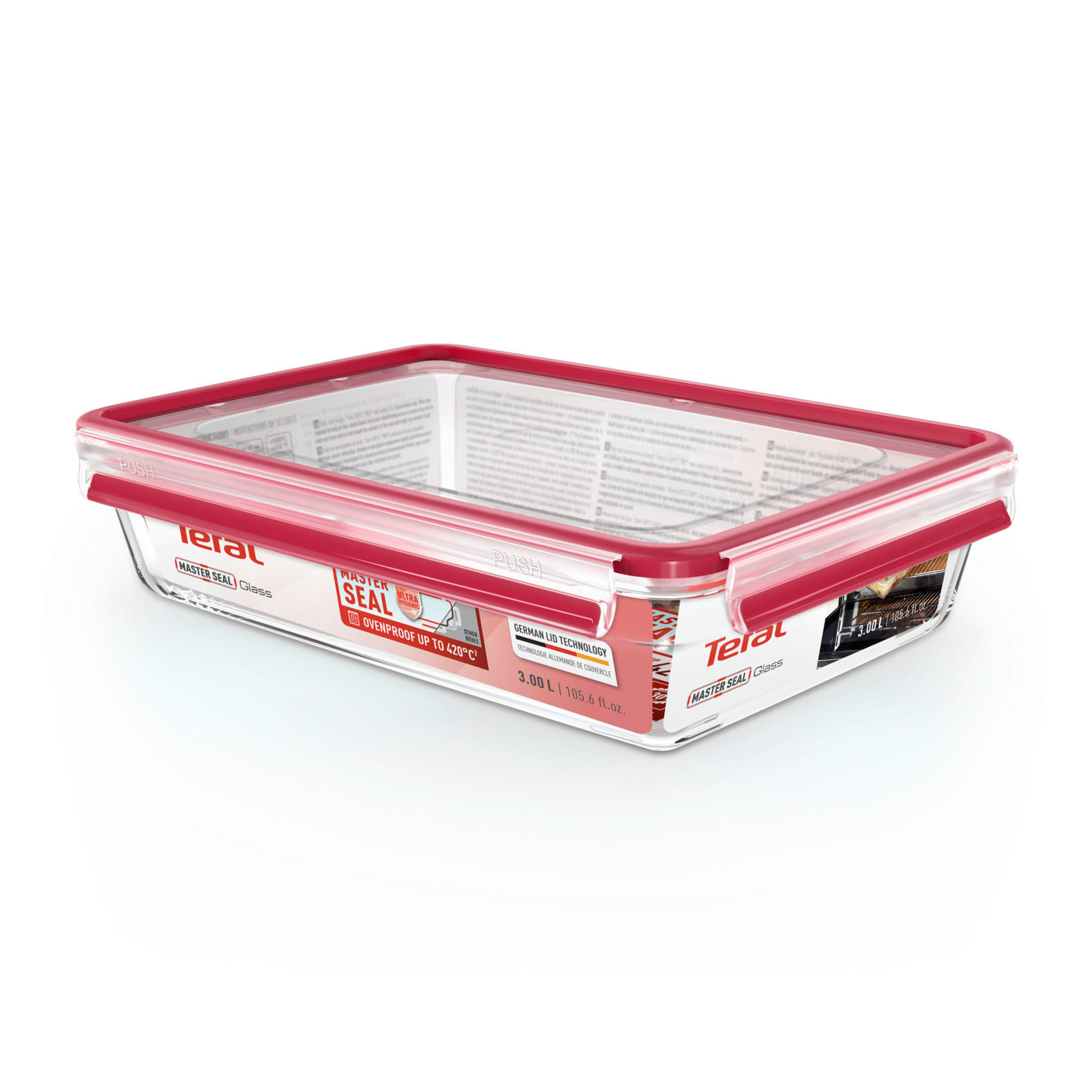 POSODA ZA SHRANJEVANJE   32.8/22.8/8 cm           - rdeča/prozorno, Basics, umetna masa/steklo (32.8/22.8/8cm) - Tefal