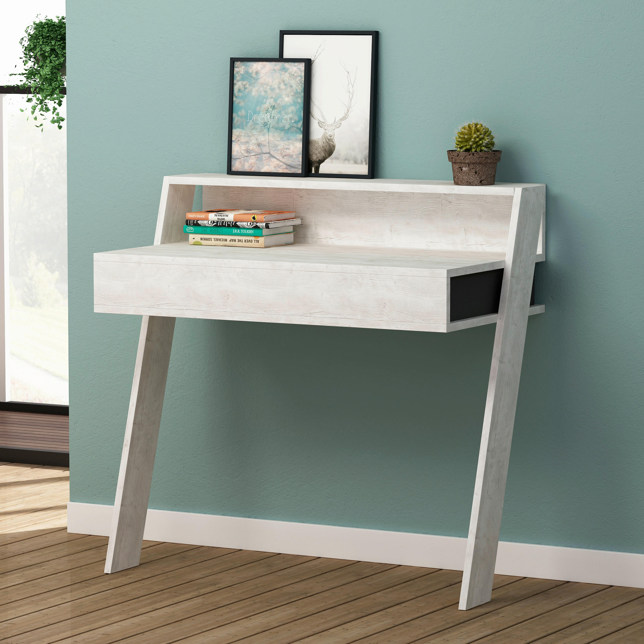 SCHREIBTISCH  in Anthrazit, Weiss  - Weiss/Anthrazit, Design, Holzwerkstoff (94/91/50cm) - Livetastic