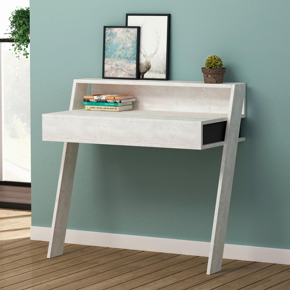 SCHREIBTISCH  in Anthrazit, Weiss  - Weiss/Anthrazit, Design, Holzwerkstoff (94/91/50cm) - Livetastic