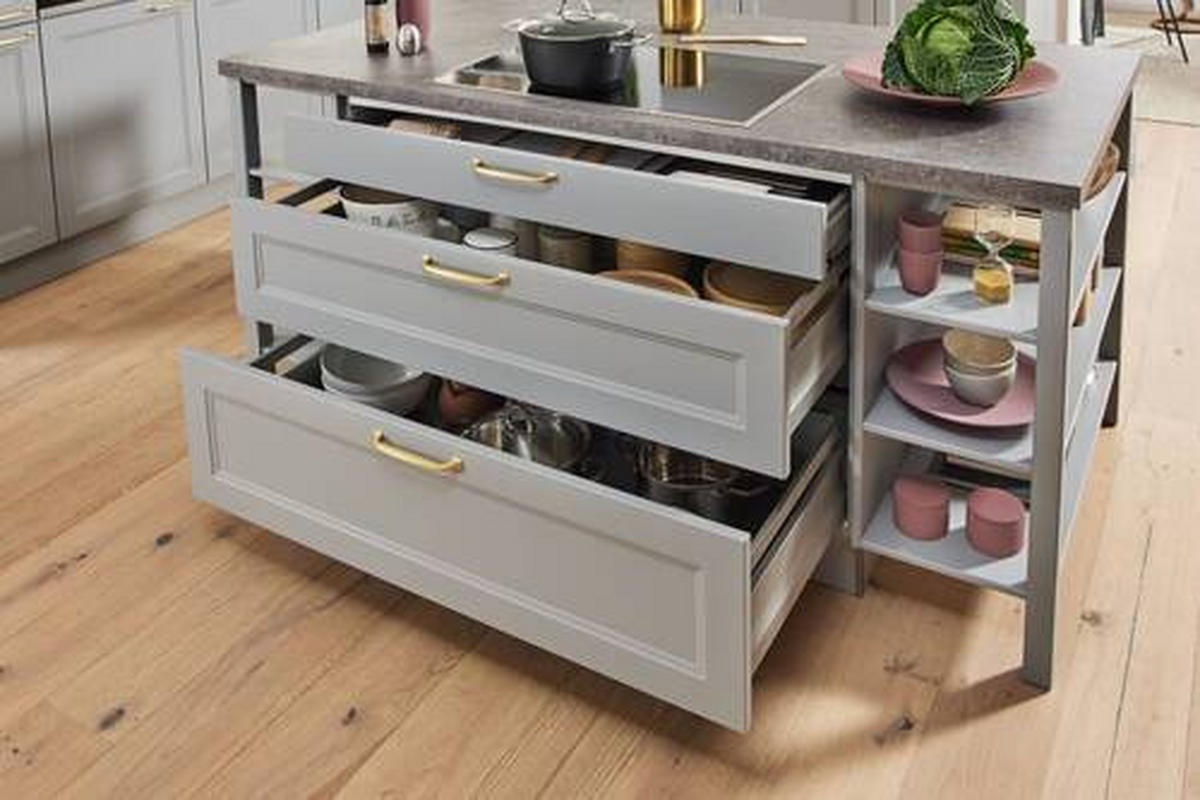 EINBAUKÜCHE RAVENNA  - Goldfarben/Grau, Basics, Holzwerkstoff/Metall - Moderano