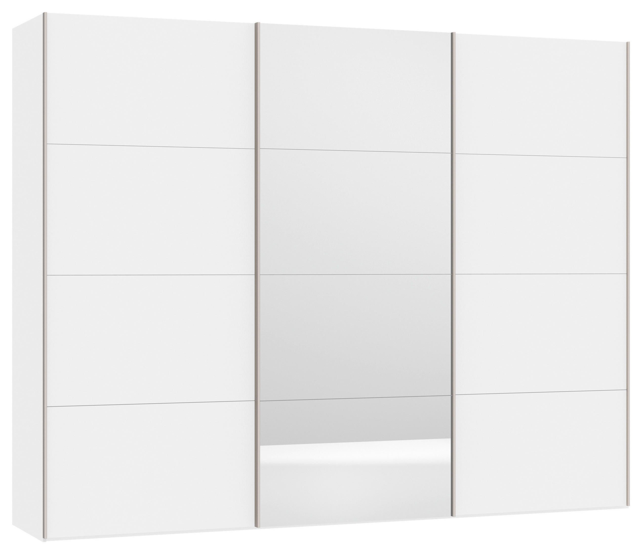 SCHWEBETÜRENSCHRANK 303/236/65 cm 3-türig Weiß  - Edelstahlfarben/Weiß, Design, Glas/Holzwerkstoff (303/236/65cm) - Boxxx