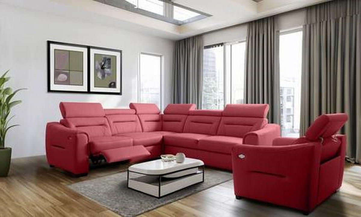 ECKSOFA Lederlook Echtleder Rot  - Wengefarben/Rot, Design, Leder/Holz (260/260cm) - Celina Home