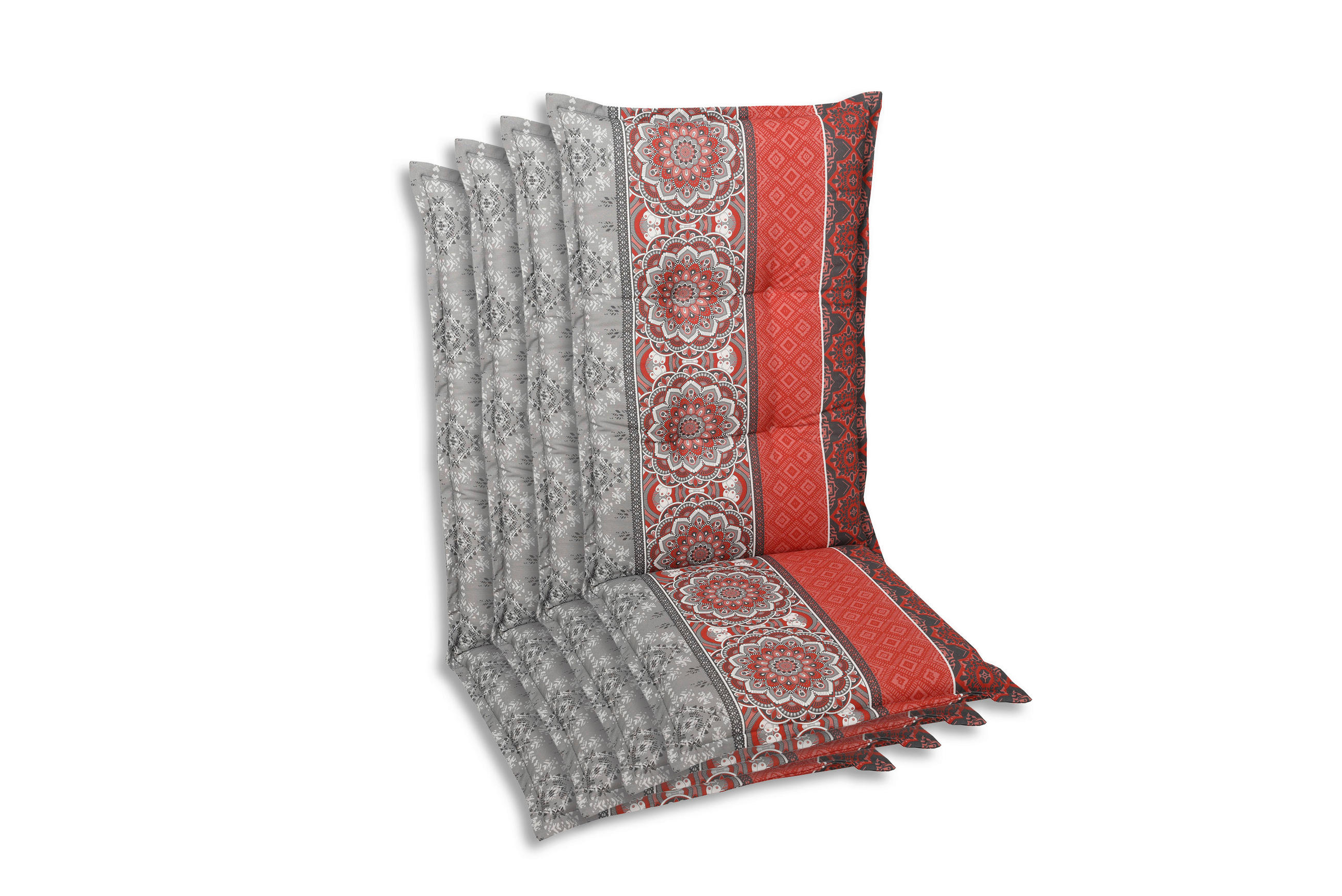 SESSELAUFLAGENSET Ornament  - Rot/Hellgrau, Basics, Textil (50/7/120cm)